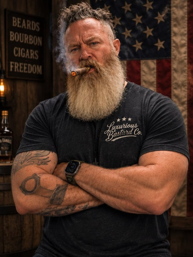 Luxurious Bastard brand portrait in a warm, rustic lounge