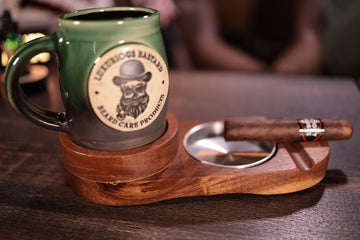 wood cigar pipe & drink ashtray