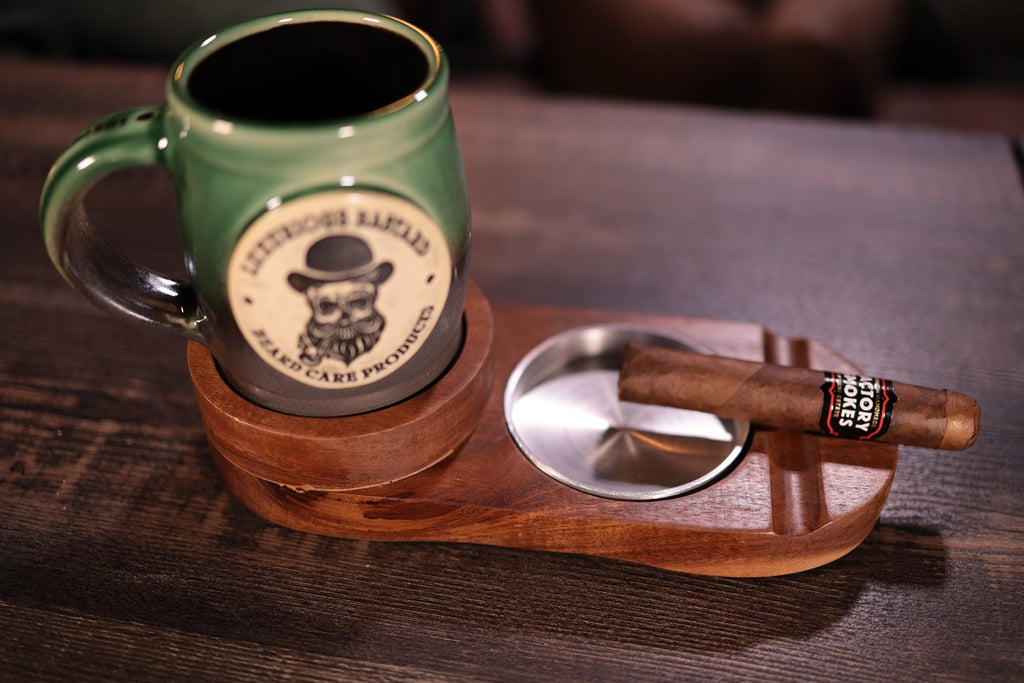 wood cigar pipe & drink ashtray