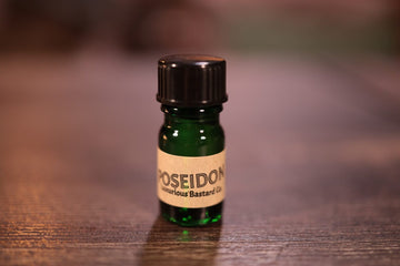 Small green bottle screw top Poseidon beard oil sample